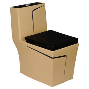 Cuvette de toilette une pièce personnalisée de bonne qualité, design jaune, montage au sol, ligne noire, couleur, salle de bain, céramique - Product Image 1