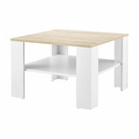 Table basse carrée en bois de panneau de particules de salon avec étagère d'espace de rangement effet blanc et chêne