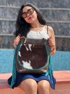 กระเป๋าสะพายไหล่สำหรับผู้หญิงกระเป๋าโท้ทหนังขนสีเทอร์ควอยซ์มีสไตล์ใหม่ - Product Image 2