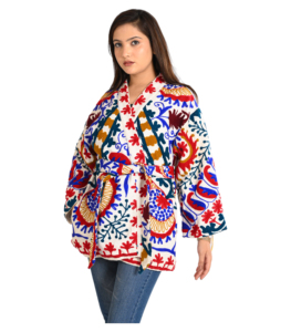 Chaqueta de mano de algodón con cinturón, chaqueta acolchada de algodón bordada a mano, abrigo corto informal de Invierno para mujer acolchado hecho a mano - Product Image 3