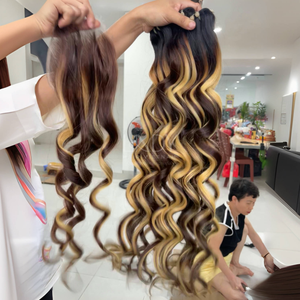 El precio más alto, cabello crudo ondulado, Color Ombre, extensiones de cabello humano vietnamita, conjunto de paquetes de cierre 2025 - Product Image 2