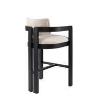 Tabouret de bar élégant et moderne en bois noir avec dossier rembourré en tissu beige, confortable, pour usage extérieur et hôtelier