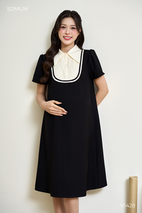 Vestido de Maternidad V1428, Material Satinado Negro, Fresco y Absorbente de Sudor para Mujeres Embarazadas - Product Image 3