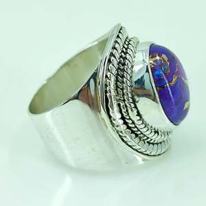 Bague artisanale bohème en argent sterling 925 avec incrustation de turquoise cuivrée violette, plaqué or 18 carats, cadeau idéal pour elle, pierre de naissance de décembre, forme ovale - Product Image 4