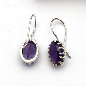 Pendientes colgantes de plata de ley ovalada de 14x10mm de amatista púrpura Natural, joyería hecha a mano de piedras preciosas de 5 Gms para niñas, pendientes finos - Product Image 5
