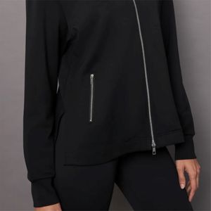 Veste en jersey style moto pour femmes asymétrique fermeture éclair devant tricot noir à la mode confortable automne hiver vêtements de superposition - Product Image 6