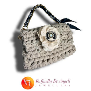 Bolso de Ganchillo Hecho a Mano en Italia con Cinta Gris Melange y Flor 07 Lady Style Correa de Hombro Única - Product Image 4