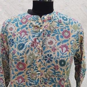 Wholesale Cotton Block Printed Fabric Dress <b>Shirt</b> Pattern Button Down, Pockets Sewing Pleated A-line Dress Casual Women Clothing - Product Image 1