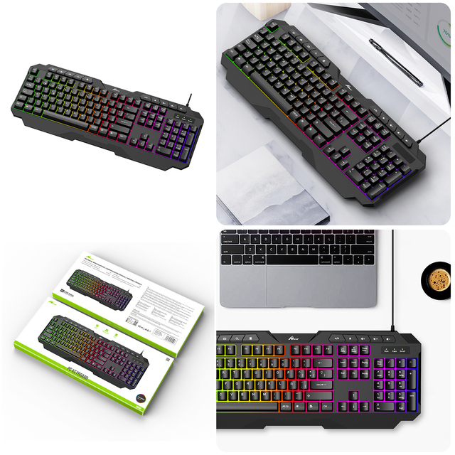 KB-809 Wired Optical Gaming keyboard Black Wired keyboard Spanish with Color Lighting for Desktop Laptop PCs