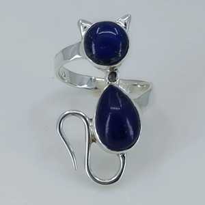 925 Sterling Silver Handmade Cat <b>Statement</b> <b>Ring</b> Lapis Lazuli Gemstone with Natural Blue Pear Shape Boho September Inlay Gift - Product Image 4