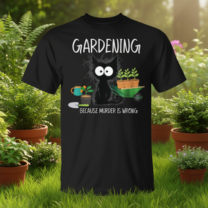 T-Shirt Promozionale per Giardinieri con Design Gatto Nero e Slogan 'Perché Uccidere È Dov'è Sforbieto' - Product Image 2