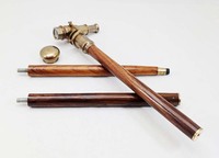 Canne de marche en bois brun à trois plis avec poignée télescopique en laiton antique, design Art Déco, manche en bois de qualité supérieure, fabrication artisanale, Tanishka Export
