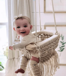 100% Hand-woven Cotton Elegant Bohemian Style Macrame With Classic Woven-ropes Design Macrame Baby <b>Swing</b> Chair - Product Image 1