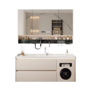 Set Moderno di Lusso HG con Specchio LED a Parete, Mobile Lavabo e Armadietto in Compensato per Bagno - Product Image 3