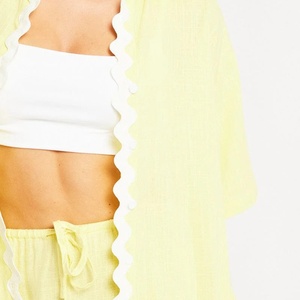 ชุดเสื้อผ้าสองชิ้นสำหรับผู้หญิงเสื้อลำลองขอบ<span class=keywords><strong>หยัก</strong></span>ชุดเสื้อและแขนสั้นสำหรับฤดูร้อน - Product Image 4