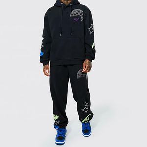 Venta caliente OEM personalizado etiqueta privada sudor trajes Jogging Rhinestone hombres sudaderas con capucha conjuntos por Punchin deportes - Product Image 1