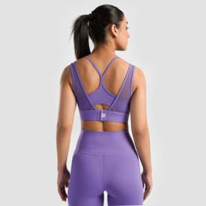 Sujetador deportivo morado ajustado Empower con diseño estampado transpirable, forro ligero acolchado y logo frontal, talla XL - Product Image 2