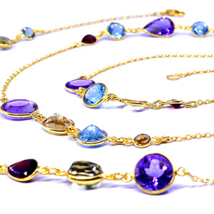 Lujo moda 925 plata esterlina chapado en oro fiesta desgaste Multi corte piedra señoras desgaste collar de cadena larga - Product Image 3