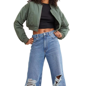 Custom Logo Women's Fashion bomber Jackets <b>Long</b> Sleeve Baseball Cropped Letterman Outerwear Jacket Women Crop Bomber Jackets - Product Image 3