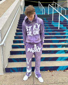 Custom Applique Distressed <b>Embroidery</b> Patches Tracksuits Manufacturer Boxy Fit Cotton Fleece Hoodie and Flared Sweats Pants <b>Sets</b> - Product Image 3