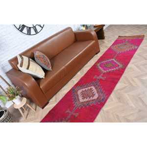 พรมเฮอร์กีตุรกี ขนาด 2.3x13.1 ฟุต (70x398 ซม.) สีแดงลายอิคัตแบบวินเทจ - Product Image 4