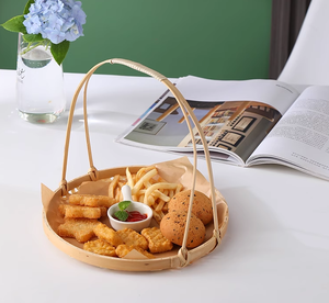 Plateau de service en bambou tissé à la main avec poignée Panier rond en rotin pour pain, fruits, collations, affichage de nourriture décorative du Vietnam - Product Image 5
