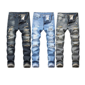 2023 mejor precio de los hombres de cintura alta de moda sólido de alta calidad de algodón recto fino pantalones vaqueros al por mayor colección de pantalones - Product Image 6