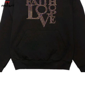 100% coton polaire sweats personnalisés hommes sweats à capuche brodé strass fermeture éclair haute qualité thermique sweats à capuche pour l'hiver - Product Image 3