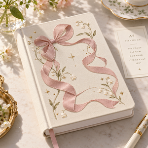 Cuaderno LABON Personalizado con Cinta Decorativa, Color Crema, PU, con Estampado de Lirio de los Valles, Cuaderno con Puntos - Product Image 4