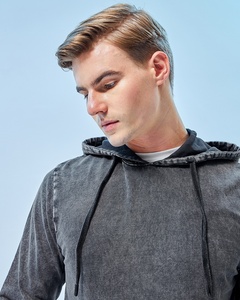 Stone Washed <b>Combed</b> Cotton Washed Hoodie For Men Comfortable Relaxed Fit Casual Wear Pullover Hoodies Ribbed Cuff And Drawstring - Product Image 3