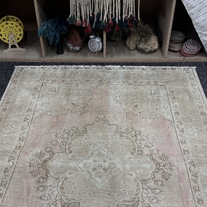 พรมตุรกี, พรมตกแต่งขนาด 4.7x6 ฟุต, พรมสีเบจชมพู, พรมขนสัตว์ - Product Image 4