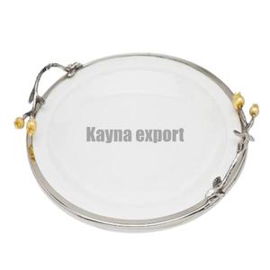 Vente en gros Plateau décoratif rond en marbre doré avec poignée en métal design pour le service des aliments - Product Image 4