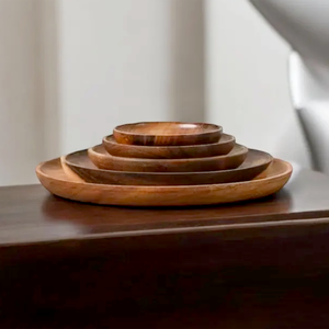 Bandeja Redonda de Madera de Diferentes Tamaños para Restaurante, Platos de Madera Maciza de Teca Negra de Alta Calidad Sudamericana para Servir Alimentos - Product Image 3