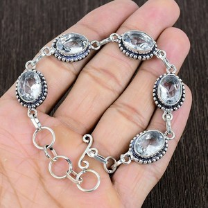 Faceted Crystal <b>Bracelet</b> 925 Sterling Silver Boho Handmade Gemstone Jewelry Statement Gift For Women - Product Image 4