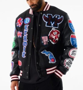 Blouson Bomber Collège Personnalisé en Cuir Brodé Chenille pour Homme et Femme 2025 - Product Image 2