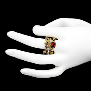 Anillo de Mujer con Piedras Decorativas - Dorado - Rojo - Product Image 2