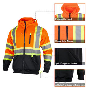 เสื้อฮู้ด Class 3มองเห็นได้ชัดเจนสำหรับผู้ชายเสื้อกันหนาวเพื่อความปลอดภัยในการทำงานการก่อสร้างมีฮู้ดแบบสวมหัวสำหรับผู้ชายผ้าฝ้าย100% - Product Image 5