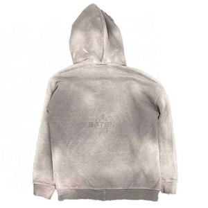 Sweat à capuche unisexe à fermeture éclair avec logo brodé personnalisé, lavage à l'acide, vintage, tissu tissé 500 GSM, imprimé, tricoté, 100% coton, surdimensionné - Product Image 4