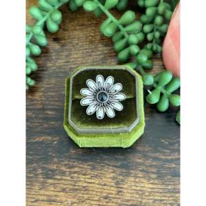 Southwest Handmade Onyx Sterling <b>Silver</b> Flower <b>Adjustable</b> Boho <b>Ring</b> - Product Image 1