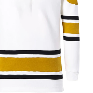 เสื้อฮู้ดฮอกกี้สีขาวทองแบบกำหนดเอง ผ้าฟลีซพรีเมียมสำหรับฤดูหนาว เป็นมิตรกับสิ่งแวดล้อม กันลม ลายทางสีดำปัก - Product Image 3