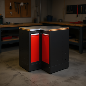 Armoire d'angle en acier inoxydable rouge Facom avec plan de travail et armoires à outils - Product Image 3