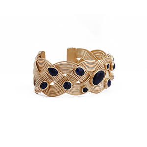 Iolite Hydro Quartz Gemstone Birthstone Women's Fashionable Stylish Gold Plated Collet Set Cuff <b>Bangle</b> <b>Bracelet</b> El Joyero - Product Image 2