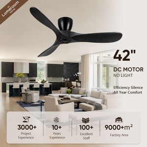 42 Inch Modern Black <b>Ceiling</b> Fan Without <b>Light</b> with <b>Remote</b> <b>Control</b> Solid Wood <b>Ceiling</b> Fan for Living Room Bedroom Home - Product Image 1