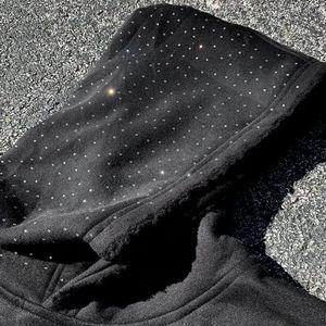 Regular Fit Unisex Woven Hooded Heavyweight Polyester Cotton Hoodie Custom Wholesale Embroidered Rhinestone Design Washed Puff - Product Image 4