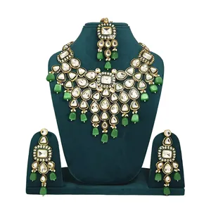 Ensemble de collier Poki Kundan plaqué or antique de luxe Royal Heritage, bijoux de mariée vintage en cuivre fin pour les mariages - Product Image 1