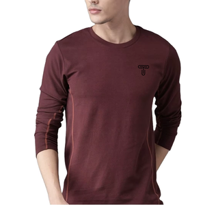 T-shirt coupe ajustée à col rond et manches longues pour homme Chemise de course de yoga personnalisée T-shirt d'entraînement pour homme Teint en marron Manches longues personnalisées - Product Image 3