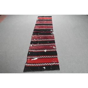 Alfombra Vintage de 2.1x8.5 pies, Alfombra Turca Kilim, Alfombra de Lana Roja Ombré - Product Image 1
