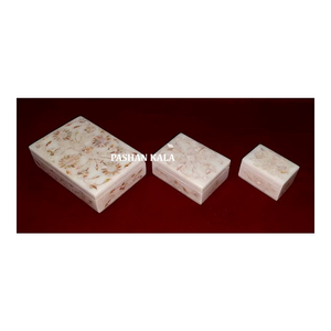 Boîte à bijoux rectangulaire en marbre pur incrusté de nacre blanche, la plus belle, pour cadeau d'affaires et rangement de bijoux - Product Image 1
