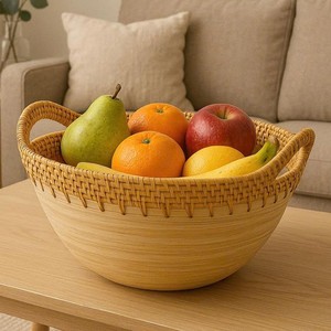 Bambú hilado ecológico con cuenco de exhibición de comida de ratán para mesa de comedor, bodas y configuración de mesa de fiesta de vacaciones - Product Image 1