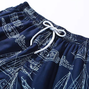 Pantalones cortos de baño para hombre, azul marino, estampado náutico de planos de veleros, protección solar UPF 50 Plus, secado rápido, impermeable, ecológico - Product Image 4